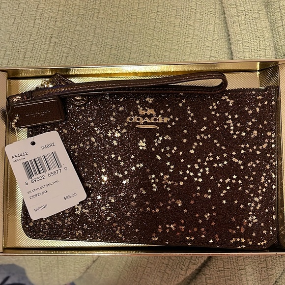 Coach Glitter Star Wristlet - Brown and Gold - Picture 1 of 6